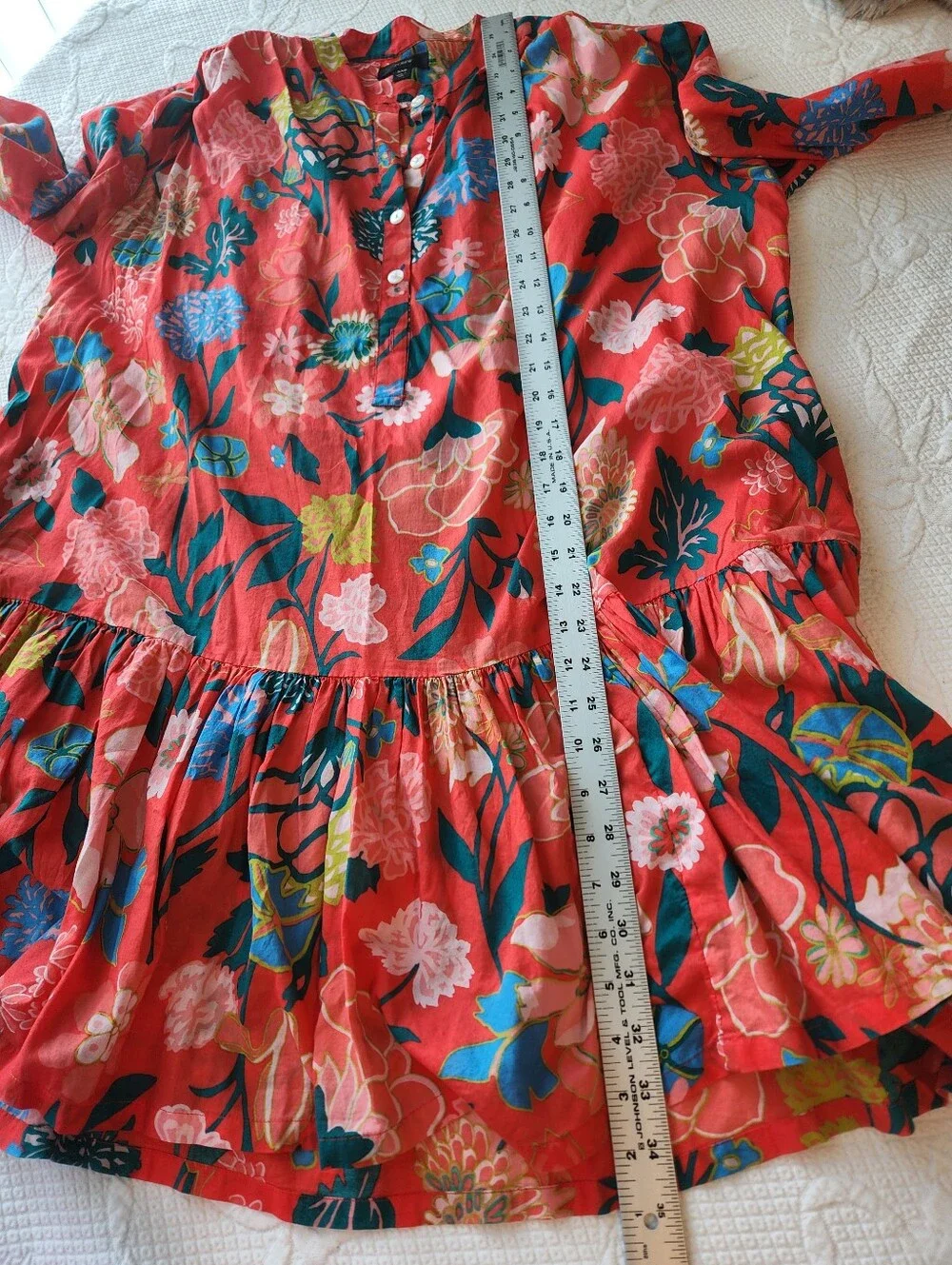 J. Crew Coral Floral Button-Front Tiered Mini Dress